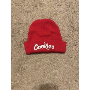 Cookies Embroidered Knitted Hat Knitted Hat Sleeve Warm Cold Hat Red W/ White